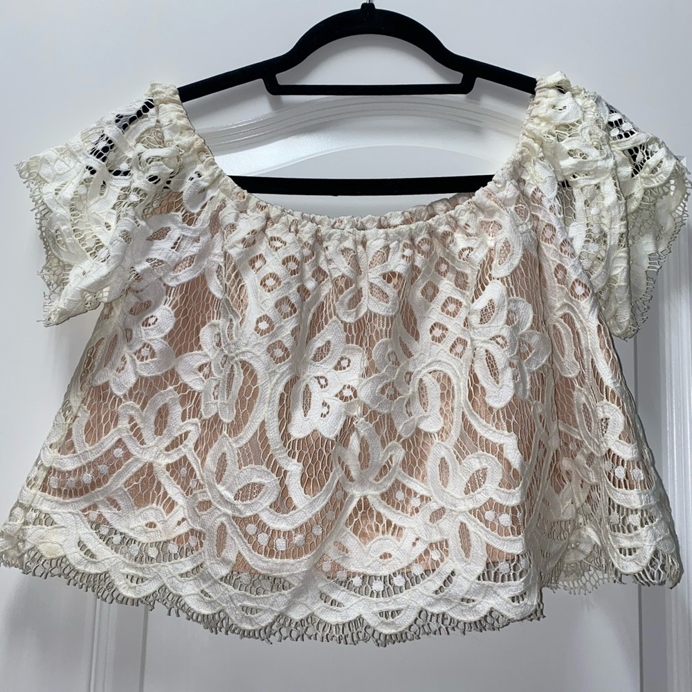 Lucy Paris Cropped Off the shoulder lace top